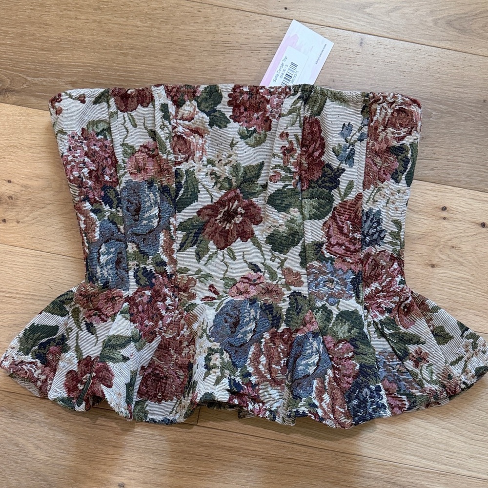 Floral Strapless Peplum Corset Top in Multi Floral